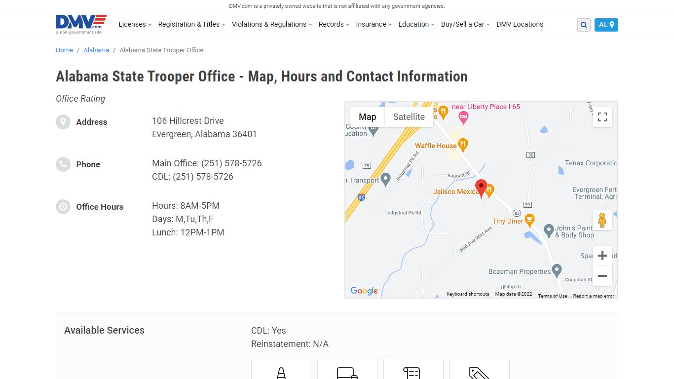 Alabama State Trooper Office - Map, Hours and Contact Information - DMV.com